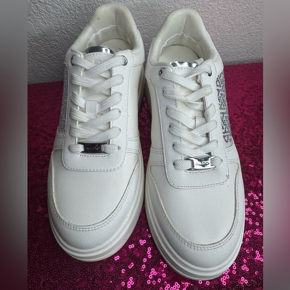 ALDO 🤍 Women's White & Silver Rhinestone Sneakers (Size 9) 🏷️ NEW w TAGS - Picture 10 of 15